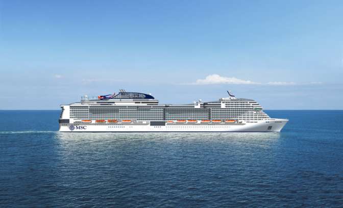 De MSC Bellissima van de zijkant